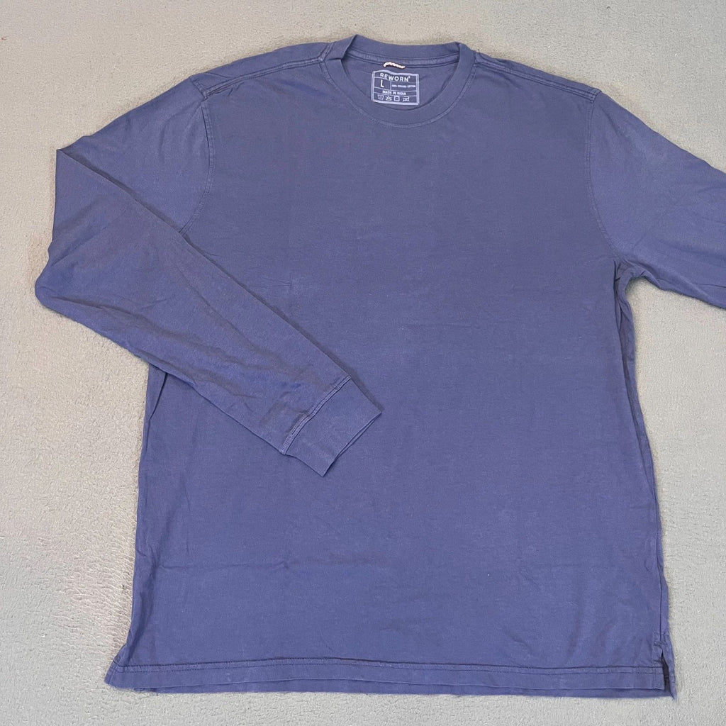Reworn Long Sleeve Everyday T Shirt Men's Size Large Blue 100% Cotton Outdoor