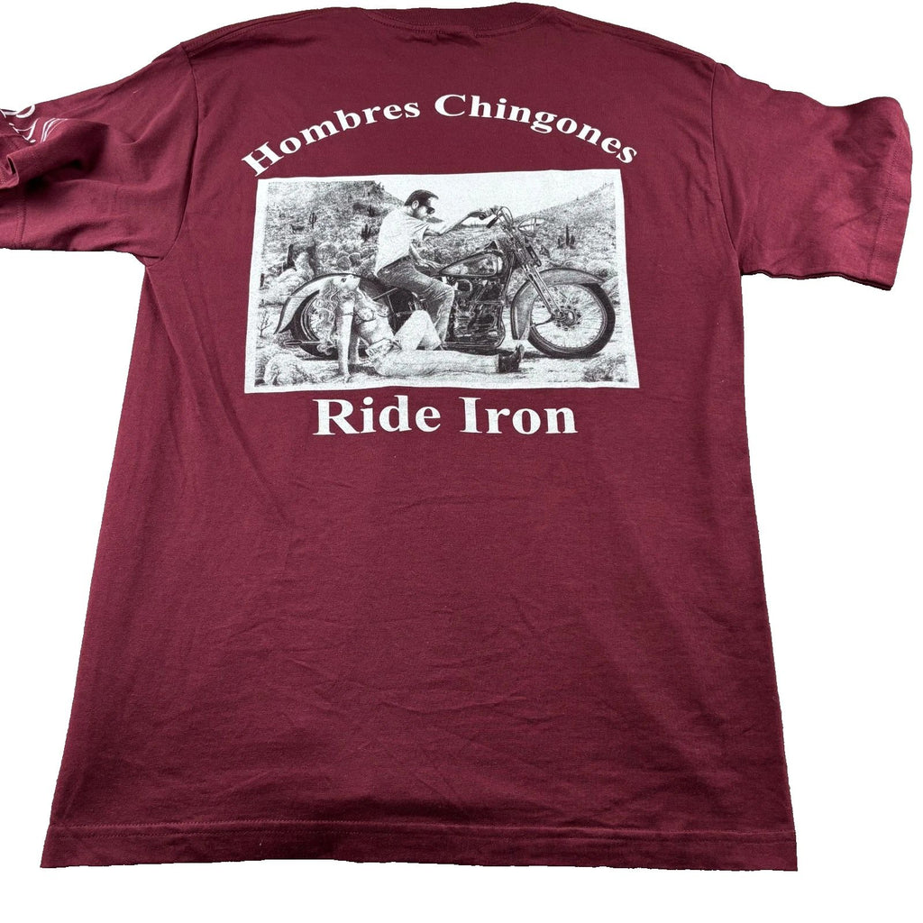 Alstyle AT-Shirt Men's Large Maroon Hombres Chingones Motorcycle