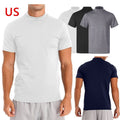 Freebily  Men Mock Neck T-shirt Short Sleeve Undershirt Casual Solid Color Top