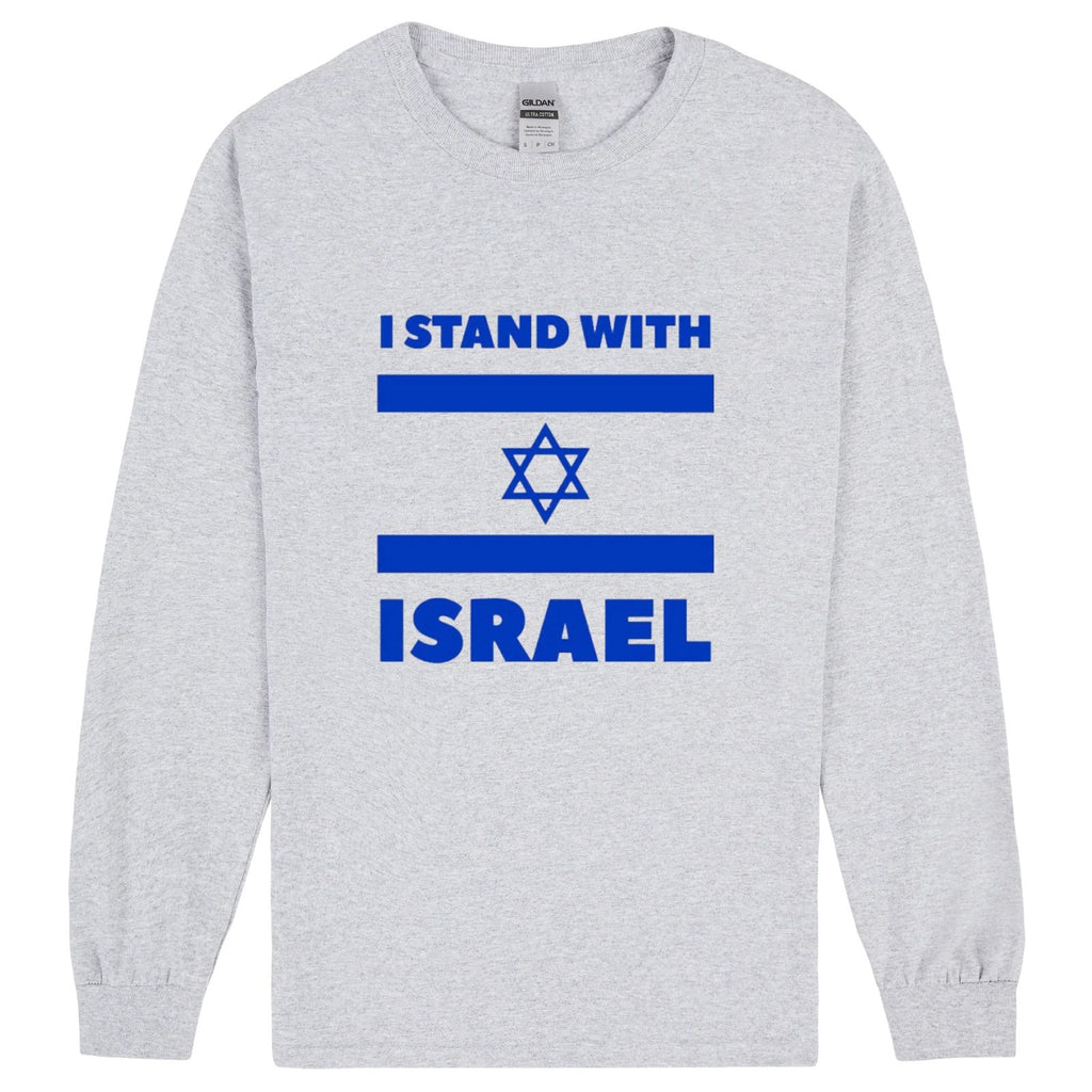 I stand with Israel Flag Star Political Long Sleeve T Shirt Grey Mens Tee Top
