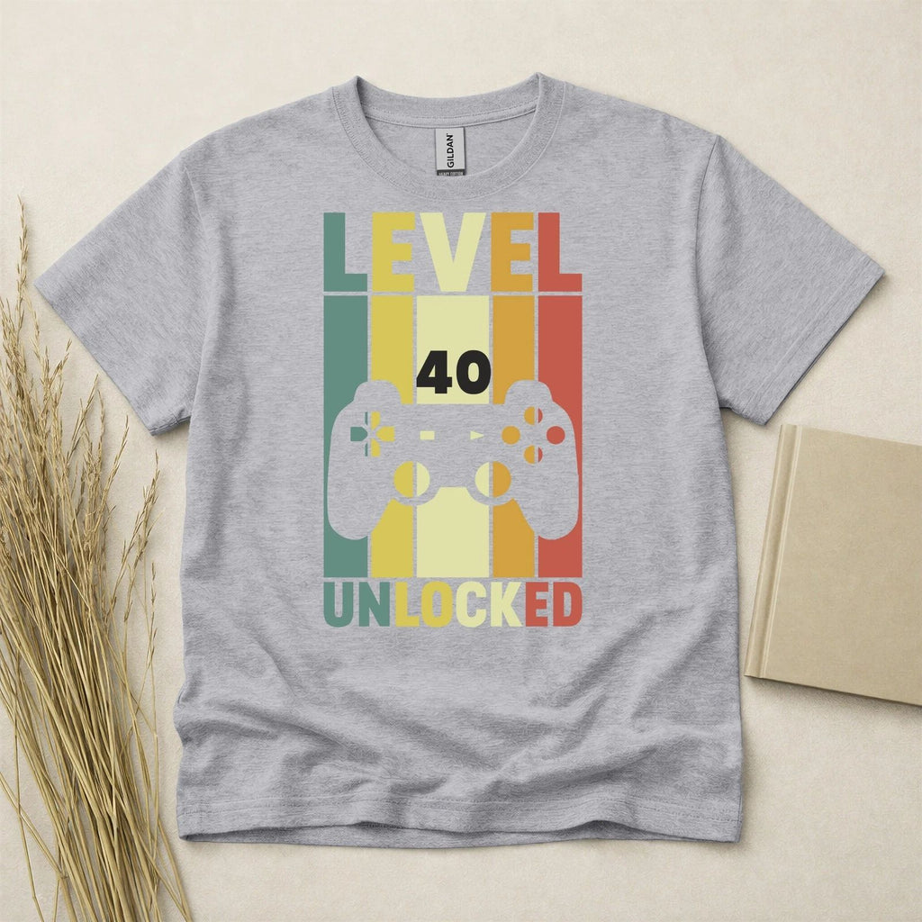 Level 40 Unlocked 40th Birthday T Shirt Custom Year Gift Gildan Heavy Cotton Tee