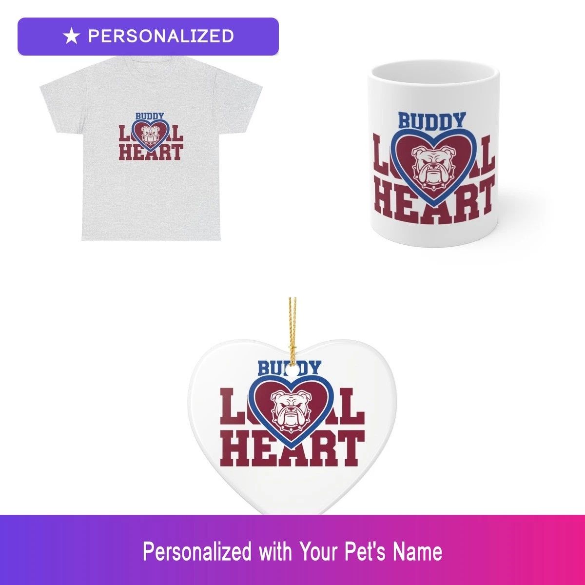 Custom Bulldog Pet Lover Gift Set Shirt Mug Ornament Personalized Name Bundle