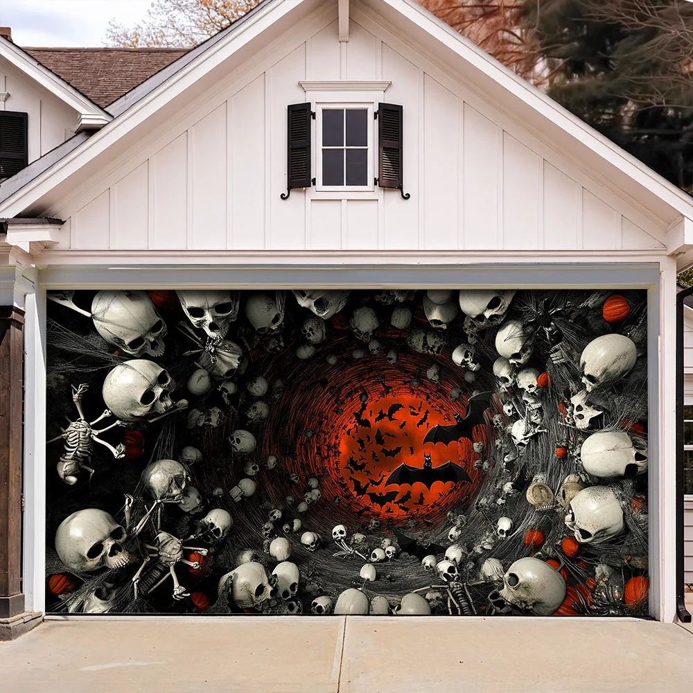 Haunted Skull Vortex Halloween Garage Door Banner
