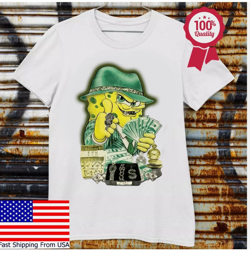 HOT Gangster SpongeBob Shirt Made In USA Vintage Retro T-shirt