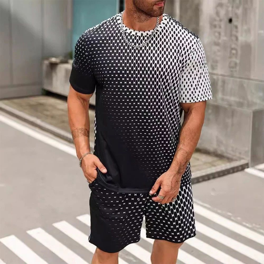 Mens Black White Grid Casual Short Sleeve Top for Daily and Holiday Wear