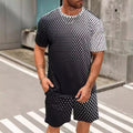 Mens Black White Grid Casual Short Sleeve Top for Daily and Holiday Wear