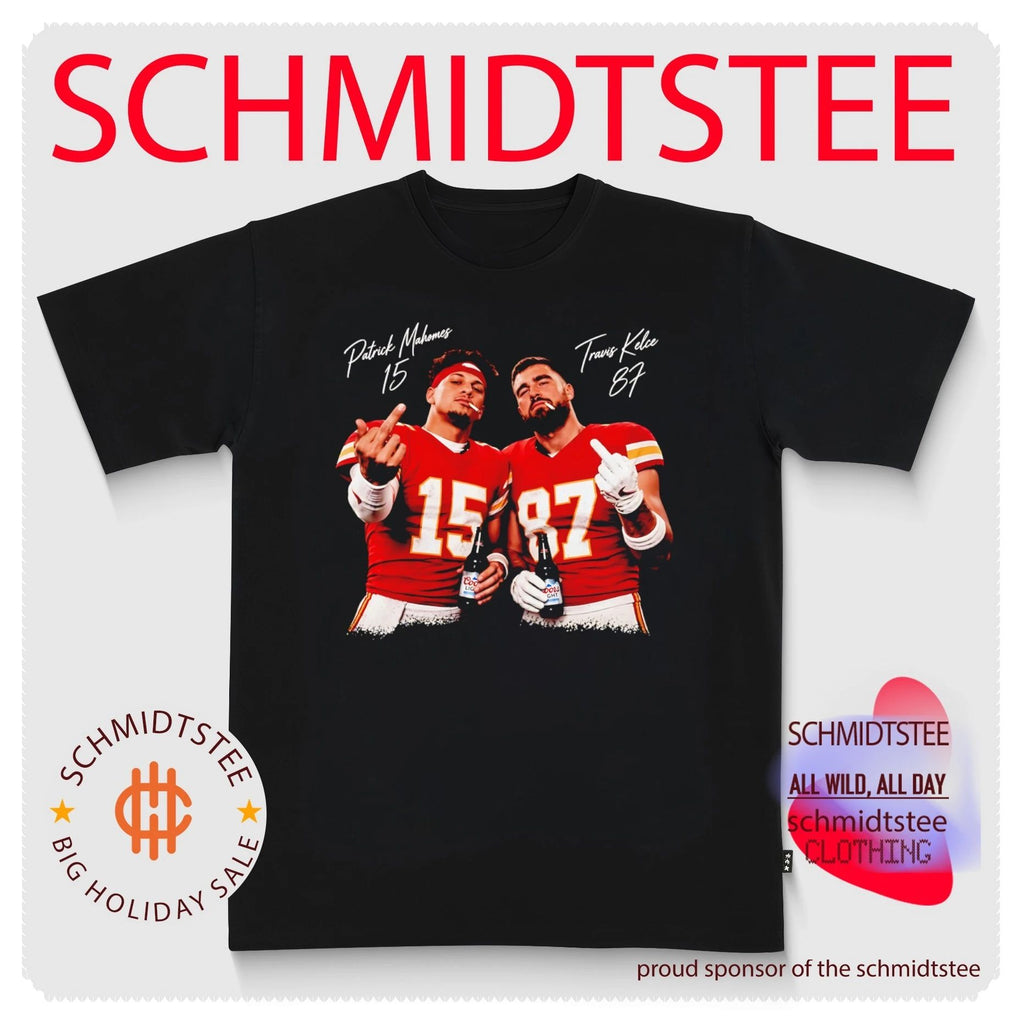Patrick Mahomes and Travis Kelce Kansas City Chiefs middle finger beer and smoking signature shirt