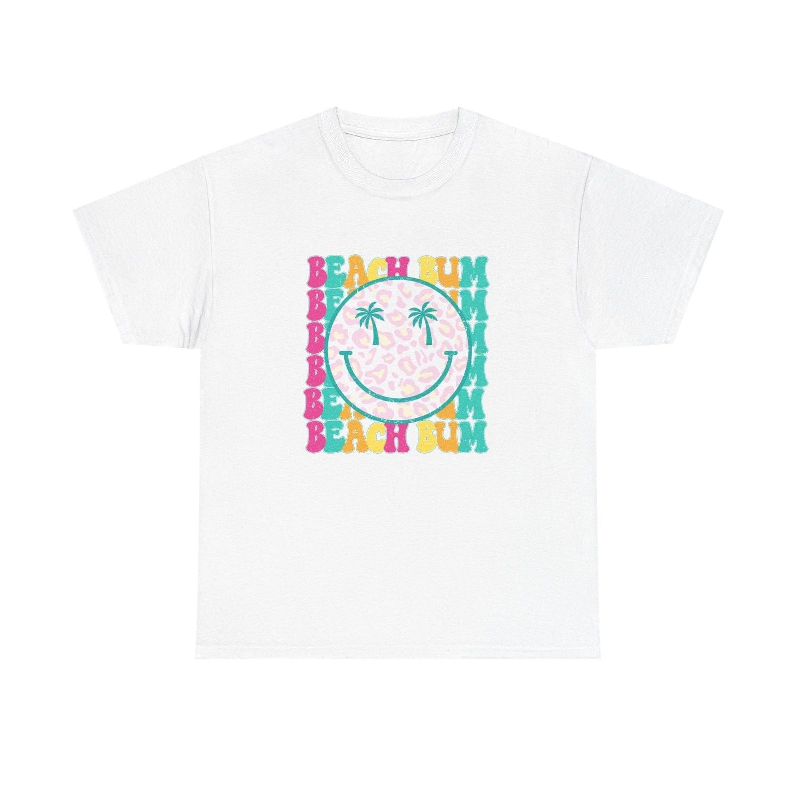 Beach Bum Smiley T-Shirt | Palm Tree Eyes, Retro Color Block