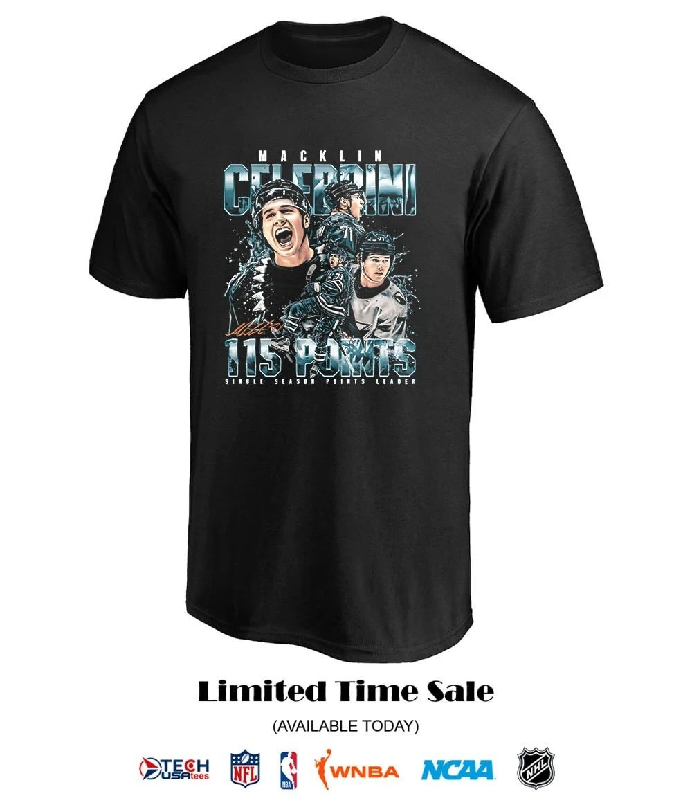 Macklin Celebrini 115 Points Single Season Points Leader shirt
