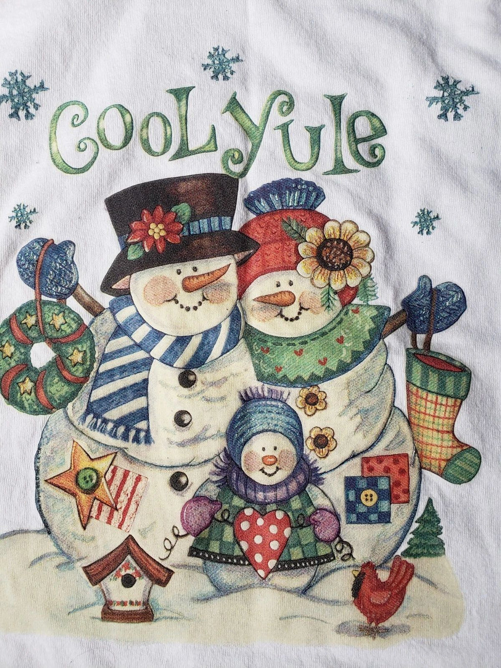 Vintage Christmas Cool Snowman Family Cotton T-Shirt By Jerzees Size XL
