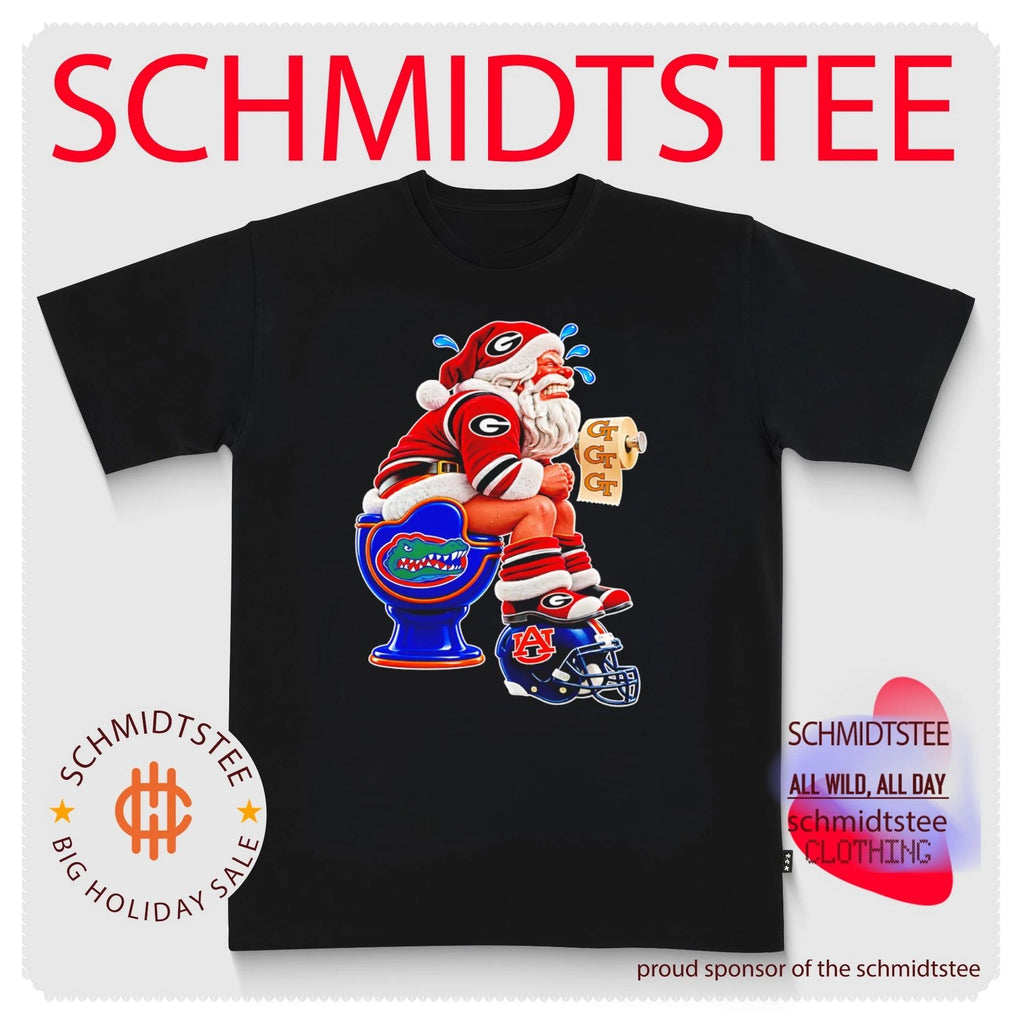 Georgia Bulldogs Santa Claus on Florida Gators Toilet with Georgia Tech Toilet Paper shirt