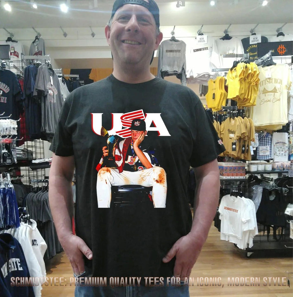 USA Baseball Champion Paul Skenes with trophy shirt