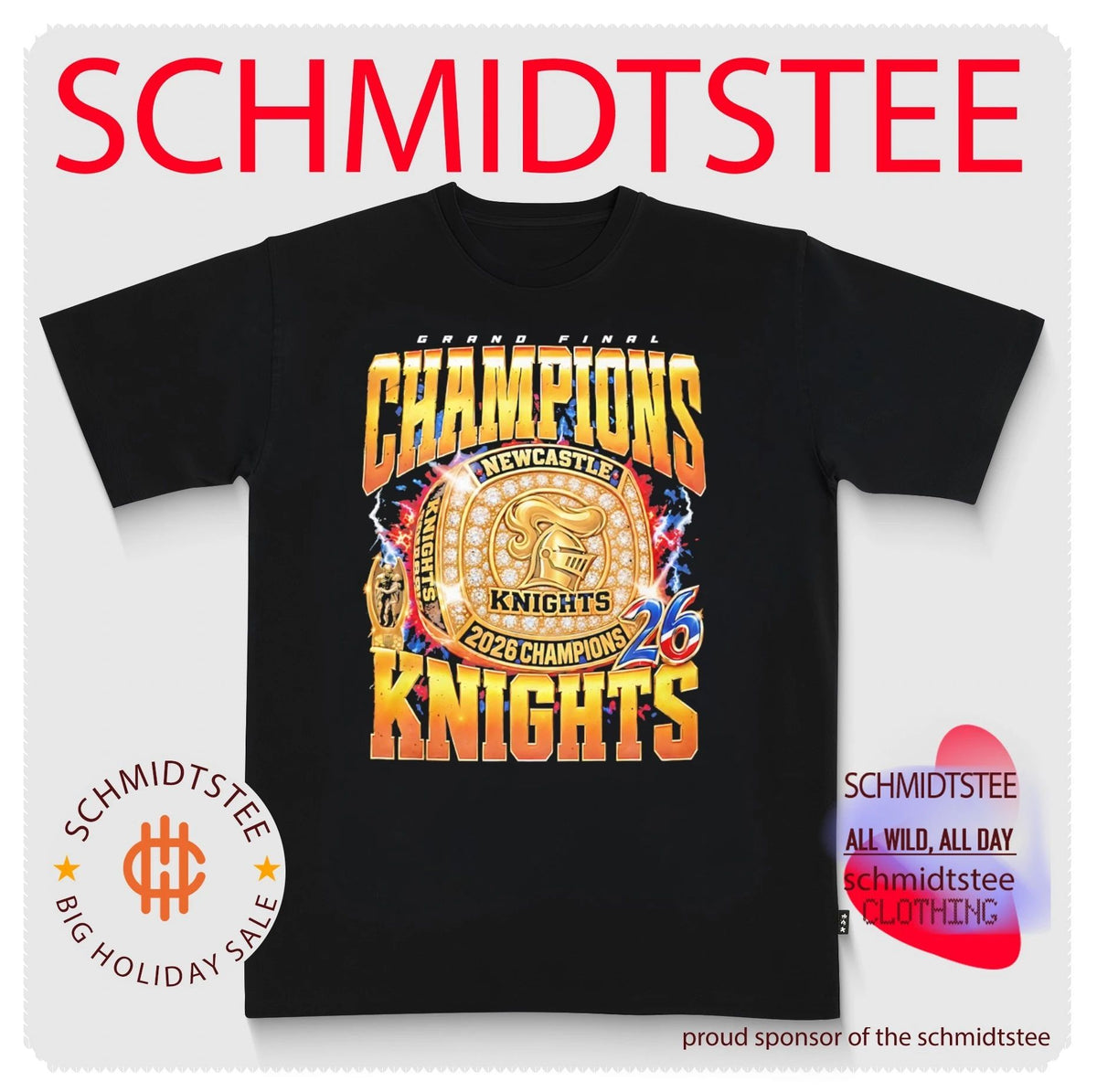 Grand Final Champions Newcastle Knights 2026 gold championship ring shirt