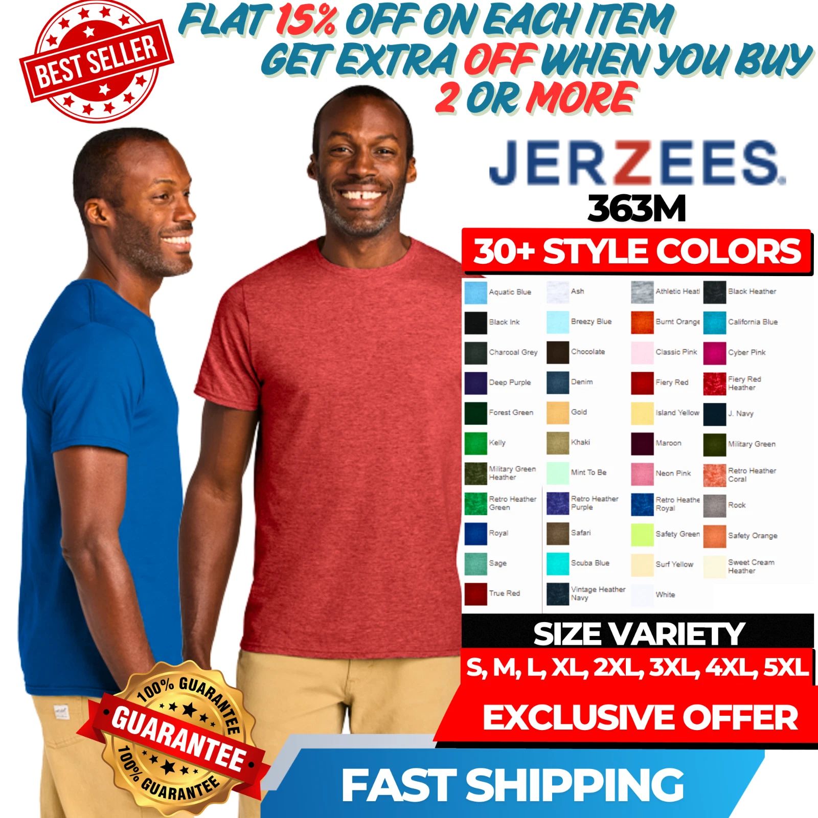 Jerzees 363M Classics Unisex Short Sleeve Round Neck 100% Cotton Stylish T-Shirt