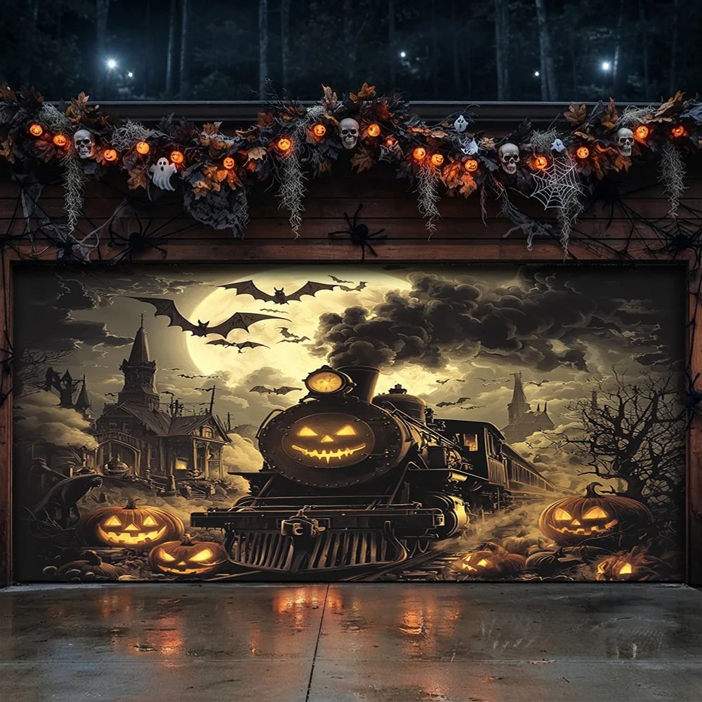 Pumpkin Express Halloween Garage Door Banner