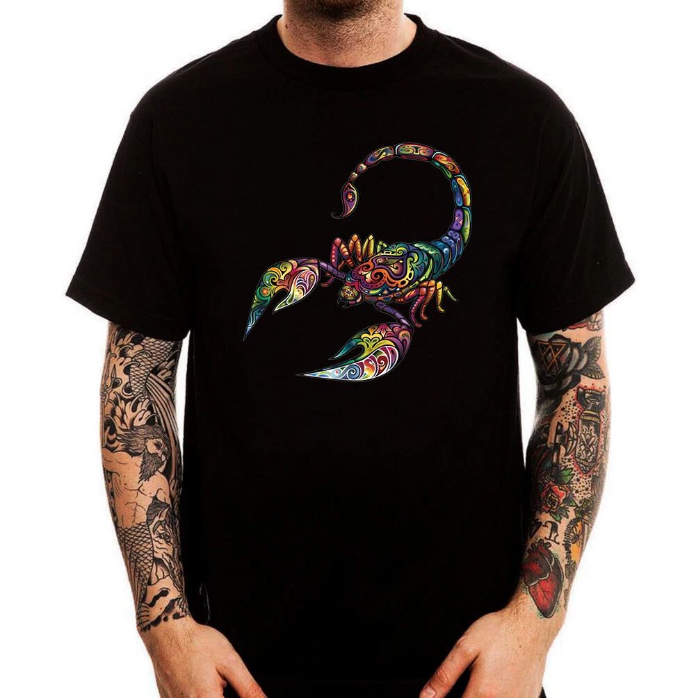 Colorful Poison Scorpion Trendy Printed Cotton Men's T-Shirt Top Tee Black White