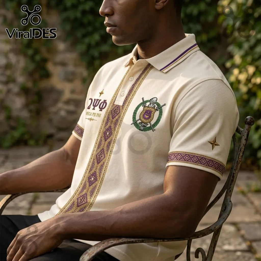 Premium Omega Psi Phi Cream Polo Shirt