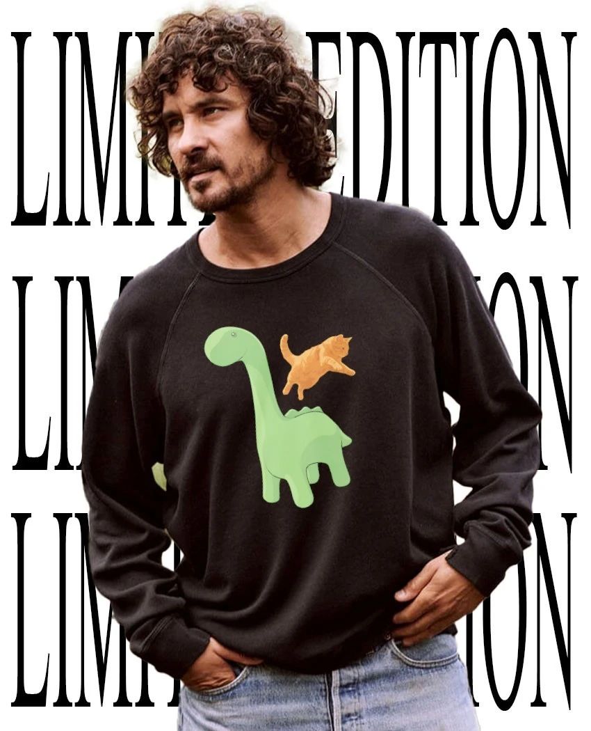 Cute Long Neck Dinosaur Jumping Orange Cat shirt