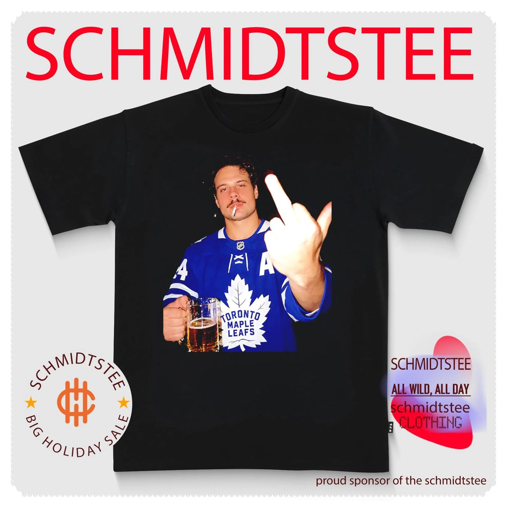 Auston Matthews Toronto Maple Leafs holding beer middle finger shirt