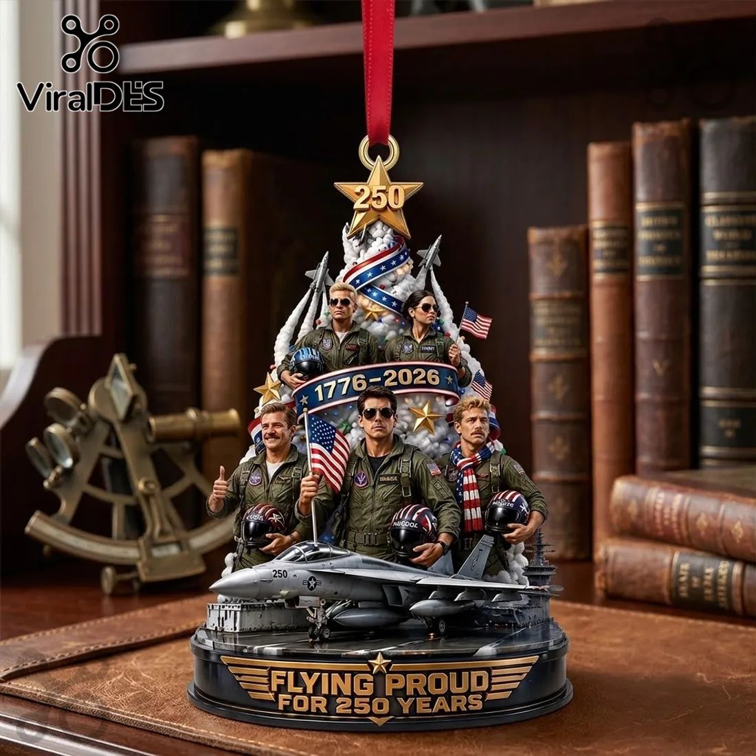 Gun Flying Proud 250 Years Resin Christmas Ornament