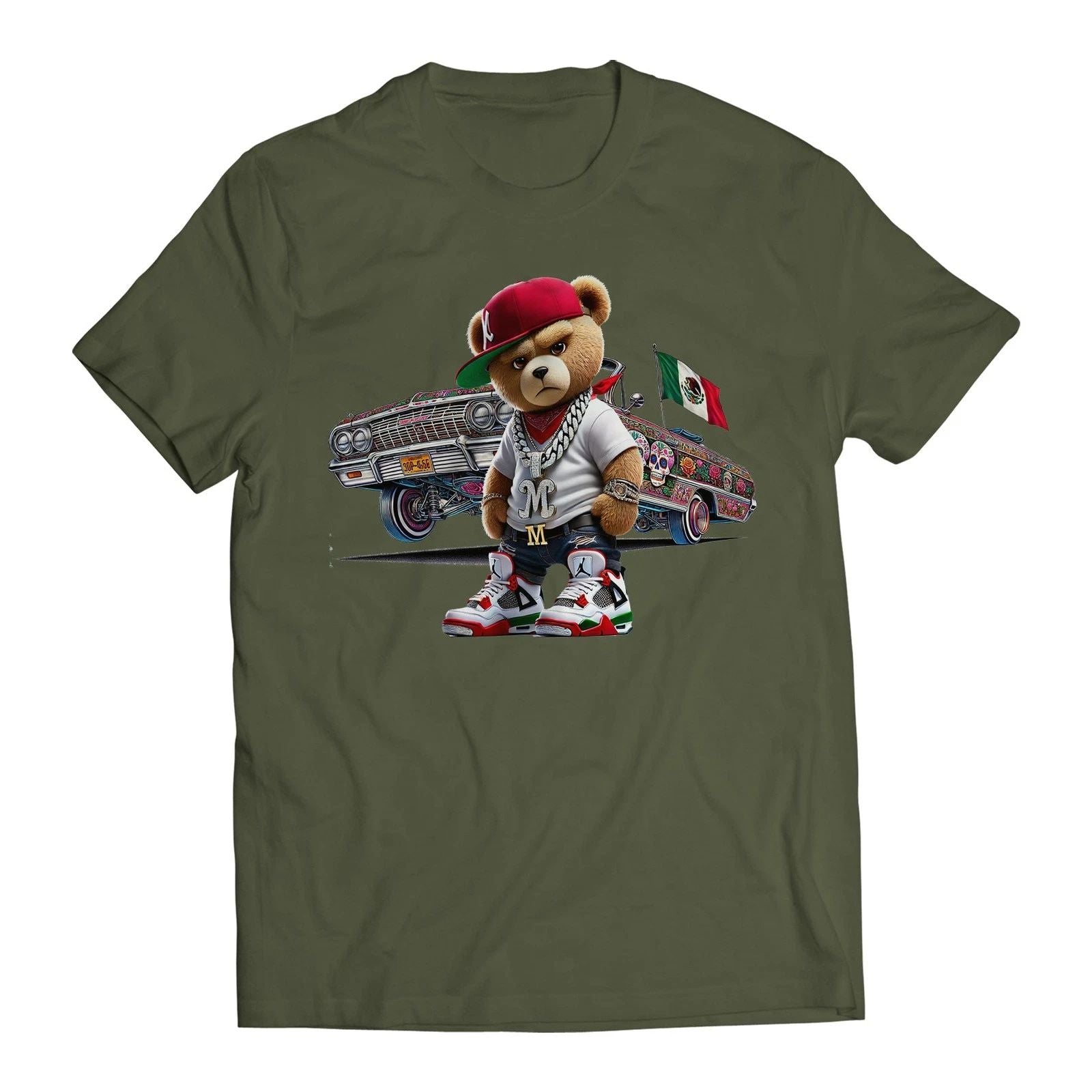Hip Hop Bear Mexican Flag 64 Impala Inspired Men's Graphic Trending T-Shirt