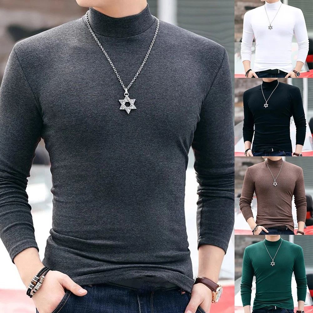 Mens Classic Pullovers with a Stylish Half Turtleneck and Long Sleeves