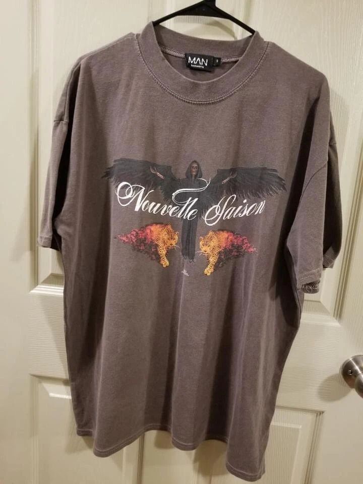 Boohooman T-Shirt Men's Small Brown  Graphic Print Nouvelle Saison Y2k Style