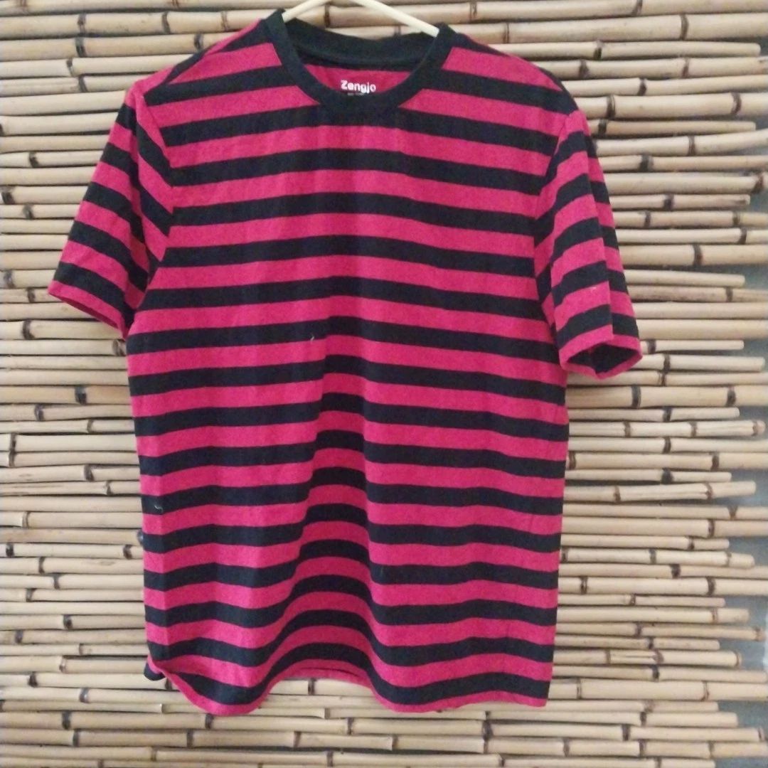 Zengjo Men's striped short sleeved Red/black T-shirt (M) classic and fashionable