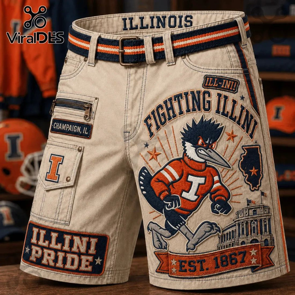 University of Illinois Fighting Illini Khaki Cargo Shorts