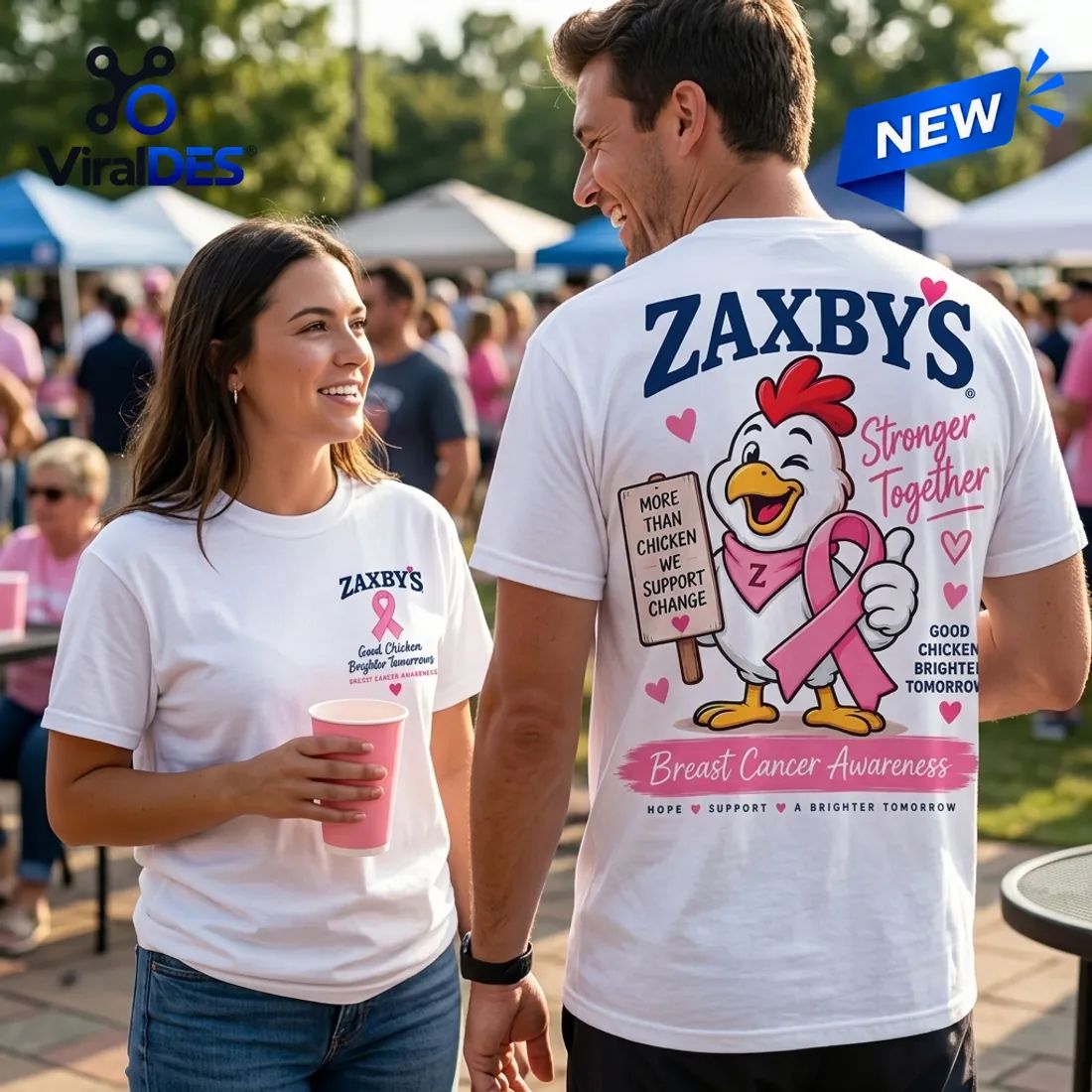 Zaxby’s Breast Cancer Awareness Pink Ribbon White Shirt
