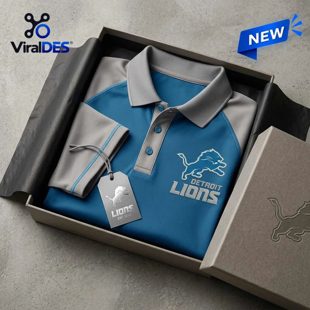 Detroit Lions Blue and Grey Two Tone Polo Shirt