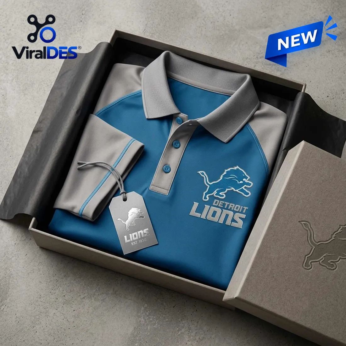 Detroit Lions Blue and Grey Two Tone Polo Shirt