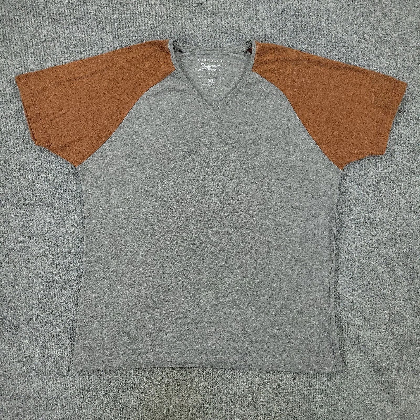 Marc Ecko Shirt Men's XL Gray Brown V-Neck Short Sleeve Stretch Pullover Adult