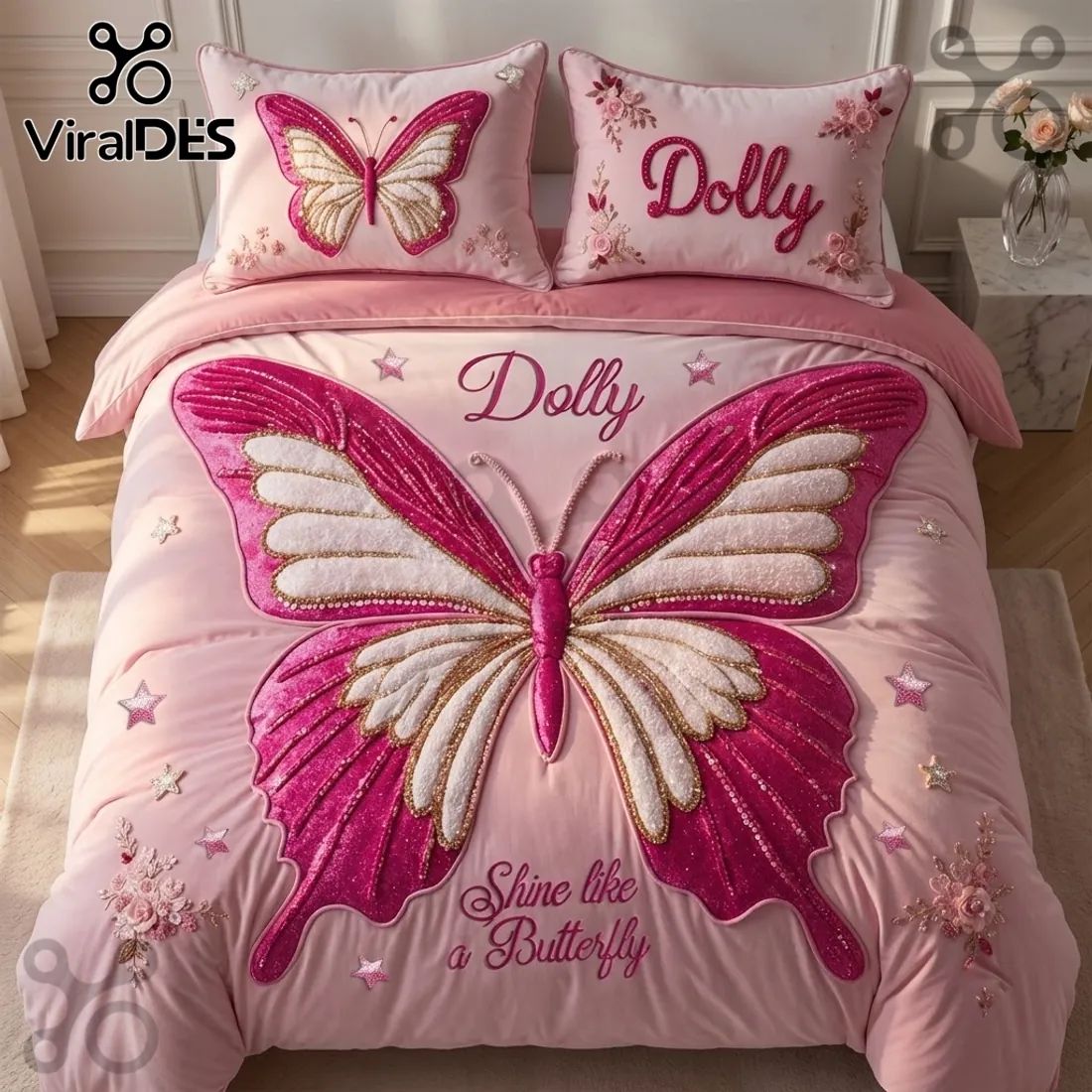 Dolly Shine Like a Butterfly Pink 3-Piece Bedding Set