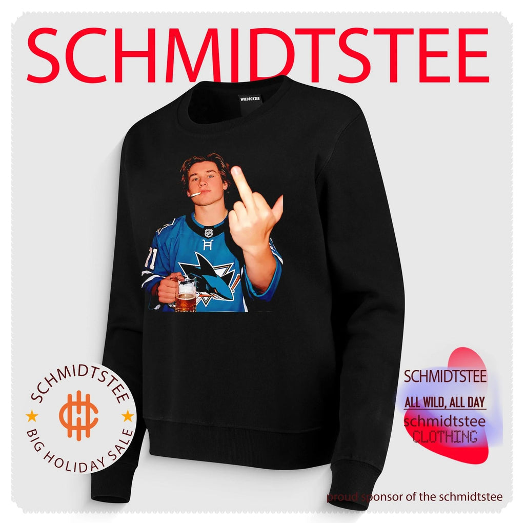 Macklin Celebrini San Jose Sharks holding beer middle finger shirt