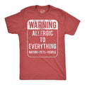 Mens Funny T Shirts Warning Allergic to Everything Sarcastic Graphic Tee for Men