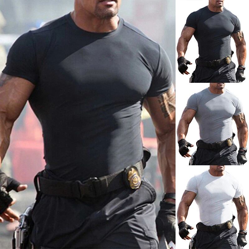 Men's Bodybuilding Gym Workout T-Shirt Muscle Shaper Sport Fitness Active Tee US