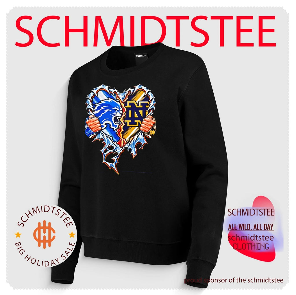 Detroit Lions and Notre Dame Fighting Irish Heart Ripped shirt