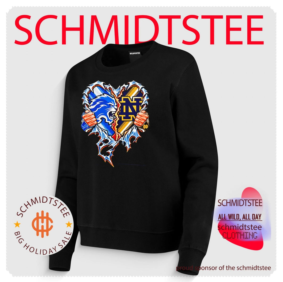 Detroit Lions and Notre Dame Fighting Irish Heart Ripped shirt