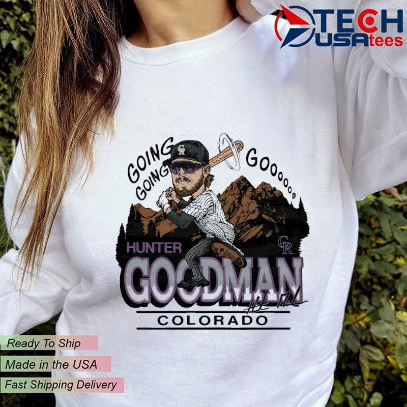 Colorado Rockies Hunter Goodman going going caricature signature shirt