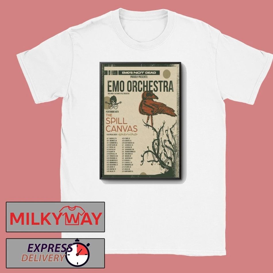 Emo Orchestra performing with The Spill Canvas Tour 2026 Poster shirt