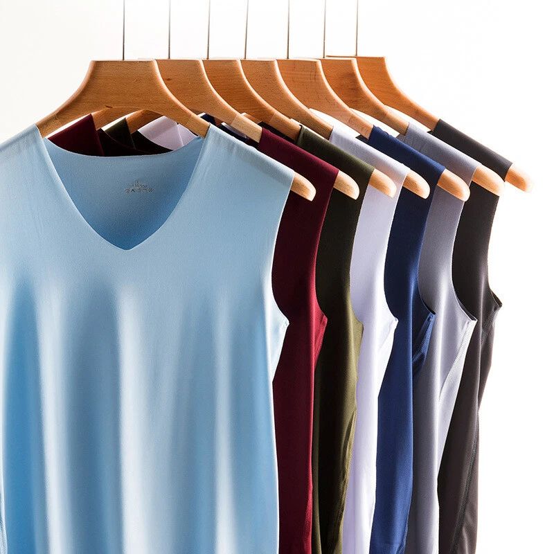 Men Ice Silk Sleeveless Vest V-Neck Tank Tops Undershirt Muscle T Shirt