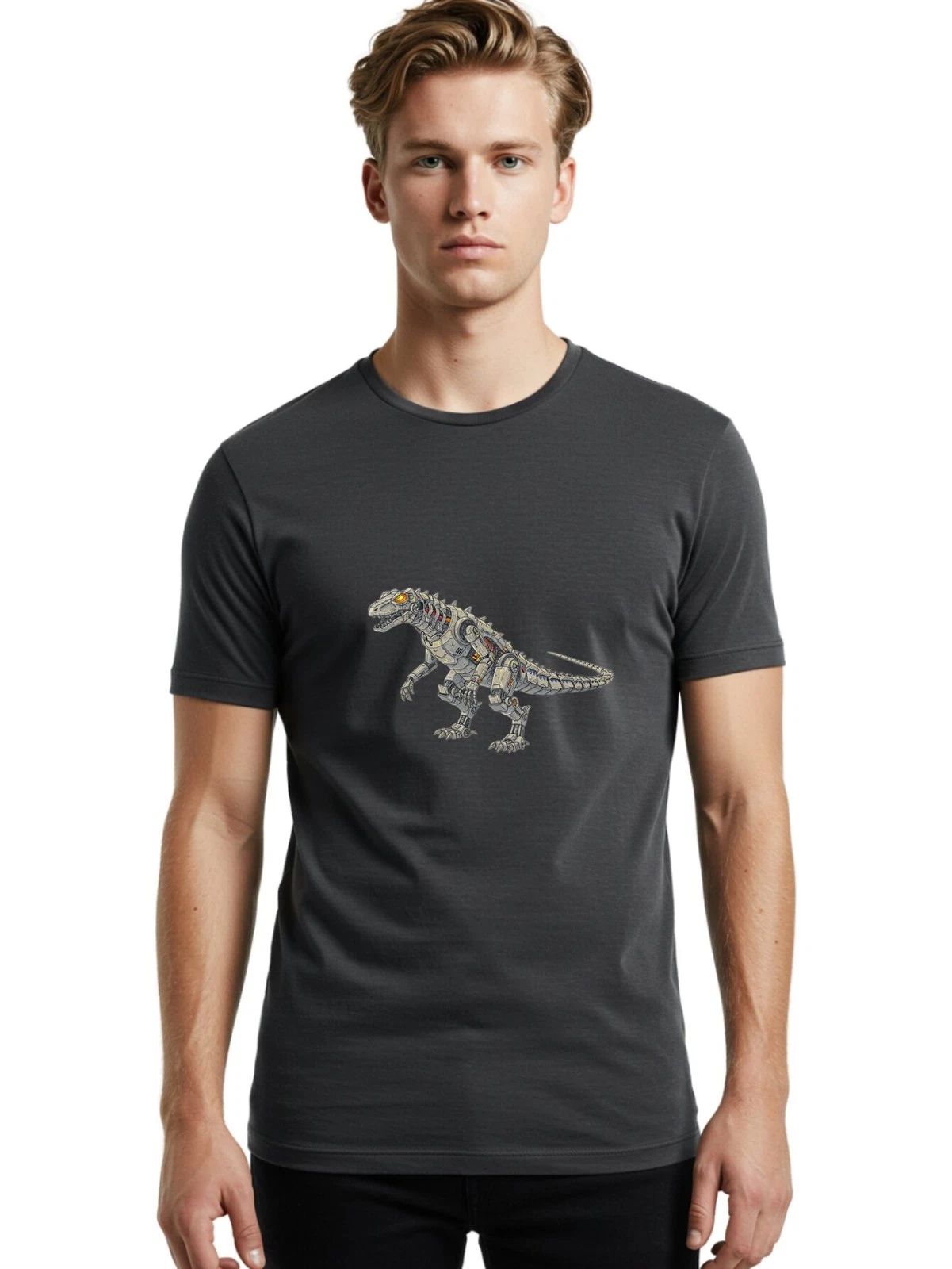 Robot-T-Rex Mens Graphic Tee, 100% Cotton, Casual Summer Wear