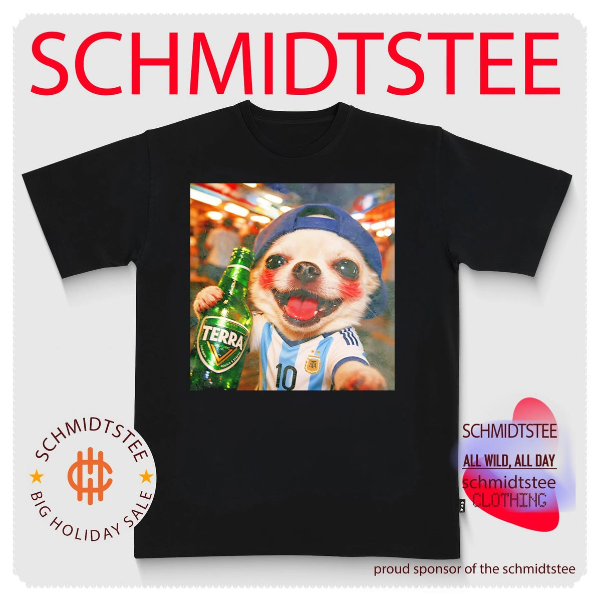 Argentina number 10 cute dog holding beer on street shirt