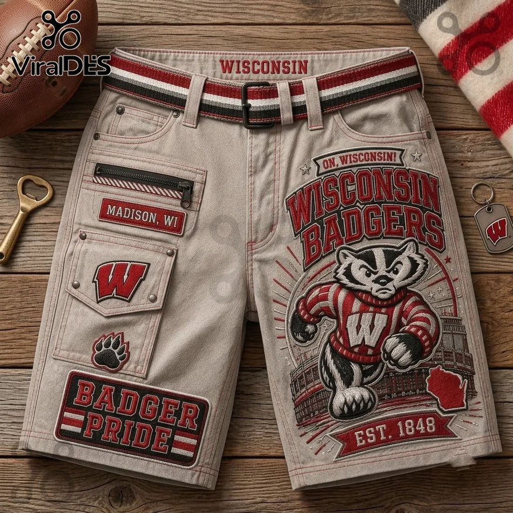 Wisconsin Badgers Embroidered Cargo Shorts