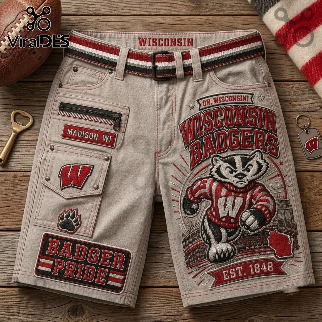 Wisconsin Badgers Embroidered Cargo Shorts