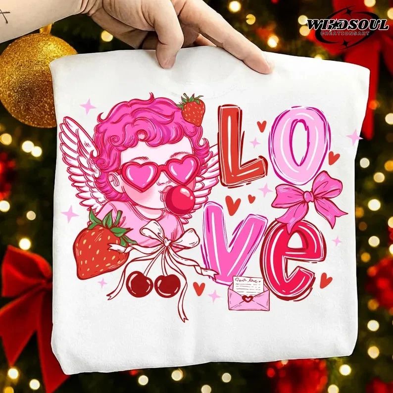 Preppy Cupid Valentine Love Design Comfort Tee Pink Aesthetic Coquette Shirt