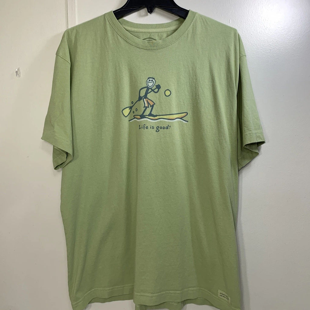 Life is Good Short Sleeve T- Shirt Mens Large Relaxed Fit Paddle Board Active
