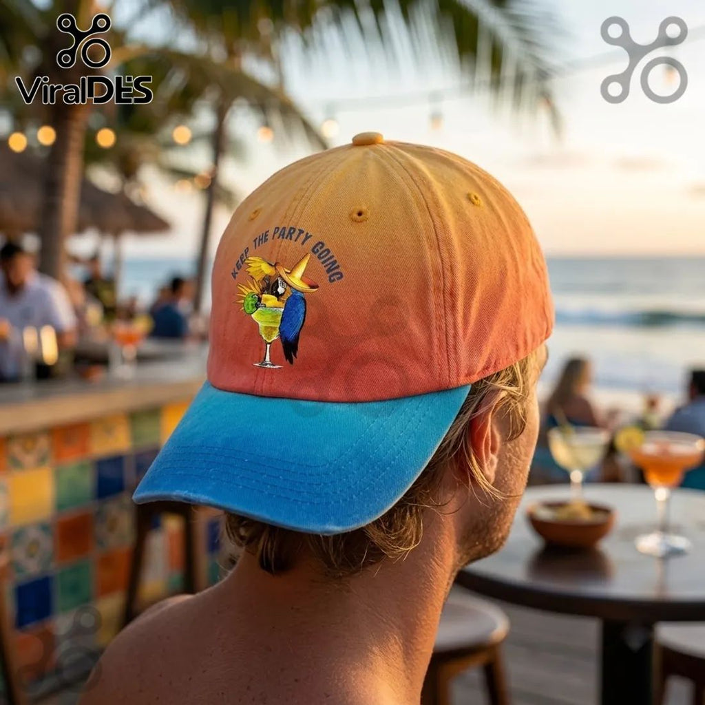 Tropical Parrot Margarita Embroidered Baseball Cap