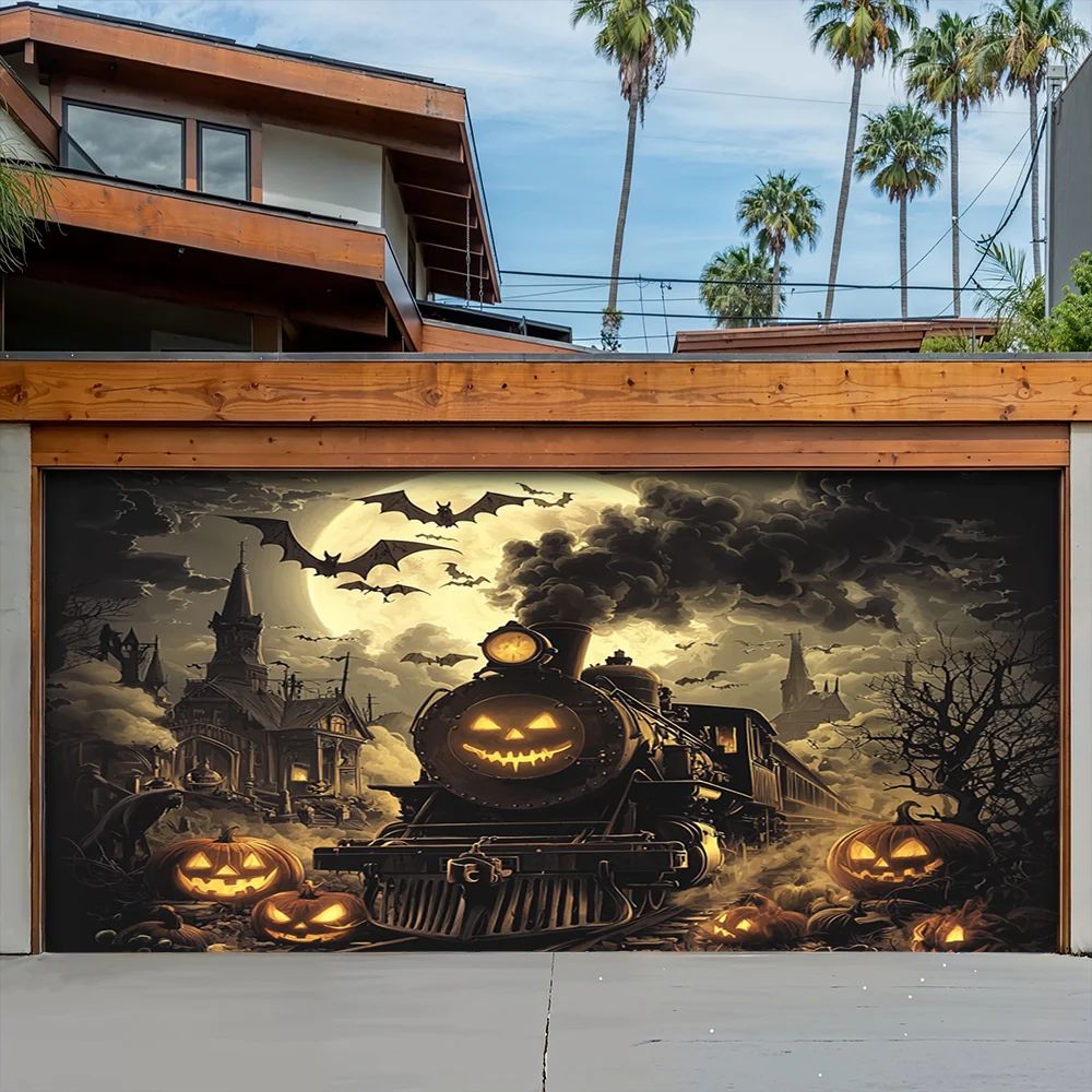 Pumpkin Express Halloween Garage Door Banner